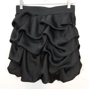 Black satiny ruched bubble hem dressy mini skirt